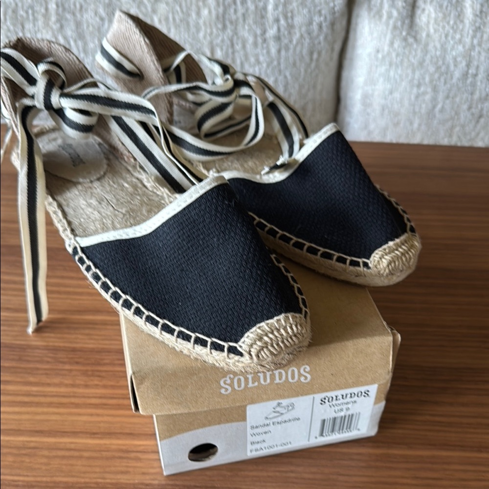 Soludos Black Espadrille Woven Tie Ankle